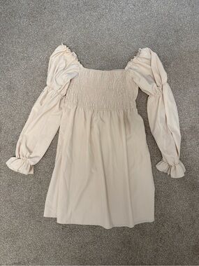 SHEIN Cream Smocked Bodice Mini Dress